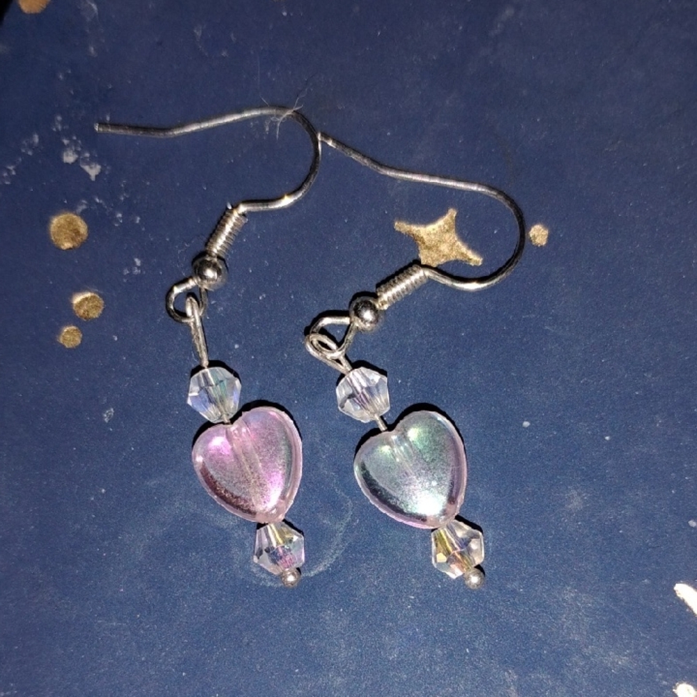 Sweet Heart-Shaped Silver and Pink Earrings